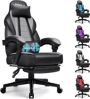BOSSIN Gaming Chair with Massage, Ergonomic Heavy Duty Design, Gamer Chair with Footrest and Lumbar Support, Large Size Cushion High Back Office Chair, Big and Tall Gaming Computer Chair for Kids