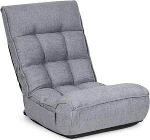 DORTALA Foldable Floor Chair for Adults, Memory Foam Floor Gaming Banana Chair w/ 5-Position Adjustable Head and Back Support, Indoor Floor Seat for Bedroom, Living Room, Gaming Room, Grey