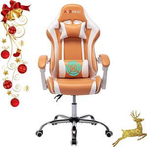 Gaming ChairGamer Chair High Back Ergonomic AdjustableRacing Style PU Leather Gaming Chair for AdultsComputer Gaming Chair with Headrest and Lumbar Support (White Orange)