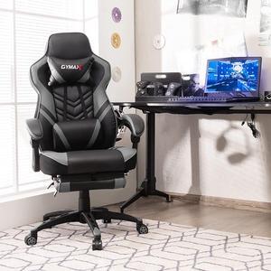 GYMAX Gaming Chair, Racing Style High Back Ergonomic Office Chair with Footrest, Headrest, Lumbar Support, Swivel Task Chair, Reclining Adjustable Executive Rolling Chair for Adult/Teens (Gray)