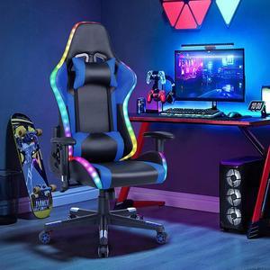 HOFFREE Gaming Chair with RGB LED Lights Ergonomic Computer Chair with  Massage Lumbar Pillow Linkage Armrest Reclining Leather Video Game Chair  Racing Style for Home Office 