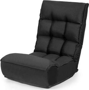 Giantex Folding Floor Gaming Chair Sleeper 4-Position Adjustable, Headrest 5-Angle Adjustable, Side Pocket, Folding Lazy Sofa Cushioned Couch Lounger, Easy for Storage (Black)