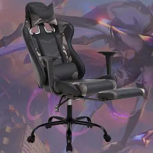 Gaming Chair Computer Chair Ergonomic Gaming Chair with Footrest Reclining High Back Video Game Chair with Lumbar Support Headrest Armrest Swivel Seat for Women, Men (Camo)