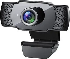 TalkWorks Webcam with Microphone Support - External Camera for Laptop and Desktop - High Resolution and Large Window Size with USB Cable and Dual Microphone Input - Compact and Portable, Black