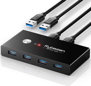 USB 3.0 Switch Selector,KVM Switch Adapter 2 Computer Sharing 4 USB Devices, Peripheral Hub Box for Mouse Keyboard Scanner Printer PC, with One Button Swapping and 2 Pack USB 3.0 Cable