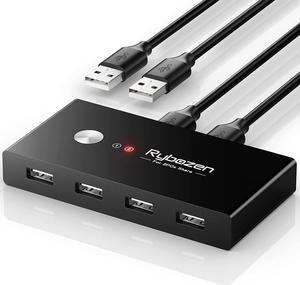 USB Switch Selector 2 Computers Sharing 4 USB Devices USB 2.0 Peripheral Switcher Box Hub for Keyboard, Mouse, Scanner, Printer, with One-Button Swapping and 2 USB Cables