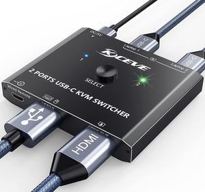 USB C KVM Switch 4K@60Hz,MLEEDA USB C Switch for 2 Computers Share HDMI Display and Keyboard Mouse,Compatible with Windows and MacOS,Wired Remote and Power Cable Included