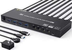 USB 3.0 KVM Switch HDMI 4 Port Support 4K@60Hz 2K@120Hz Simulation EDID,MLEEDA HDMI USB Switch for 4 Computers Share 1 Monitor and 4 USB 3.0 Port,with Desktop Controller and KVM Cables