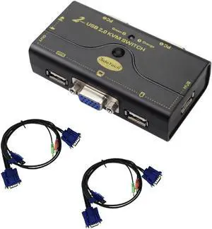 2 Port USB 2.0 VGA KVM Switch Up to 2048x1536 Resolution with USB Hub and Audio for PC or Monitor Switching