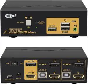 2 Port Dual Monitor KVM Switch HDMI + DisplayPort 4K 60Hz YUV 4:4:4 with Audio and USB 2.0 HUB CKL-622DH 2 Port Dual Monitor KVM Switch HDMI + DisplayPort 4K 60Hz YUV 4:4:4 with Audio and USB 2.0 HUB CKL-622DH