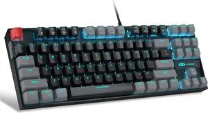 75% Mechanical Gaming Keyboard with Red Switch, LED Blue Backlit Keyboard, 87 Keys Compact TKL Wired Computer Keyboard for Windows Laptop PC Gamer - Black/Grey