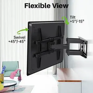 Full Motion TV Wall Mount for 42"-82" TVs, Swivel and Tilt TV Mount, Wall Mount TV Bracket with Articulating 6 Arms, Max VESA 600x400mm, 120 lbs, 16" Wood Studs with Wall Drilling Template