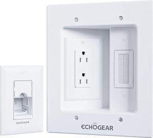 TV Cord Hider for Wall Mounted TV - Dual Outlet in Wall Cable Management Kit for Power Cables & Low Voltage Wires - Includes Template, Saw, & Low Profile Extension Cord
