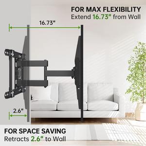 Full Motion TV Wall Mount 42"-84" TVS, Fits 16" 18" or 24" Studs, Heavy Duty TV Mounts Bracket with Dual Articulating Arms Tilt Swivel Extension Max VESA 600x400mm, Weight Capacity 110lbs
