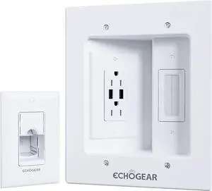 TV Cord Hider For Wall Mounted TV With 2X AC Outlets & 2X USB-A Ports - Hide Power Cables & Low Voltage Wires Behind The Wall - Includes Template, Saw, & Low Profile Extension Cord - White