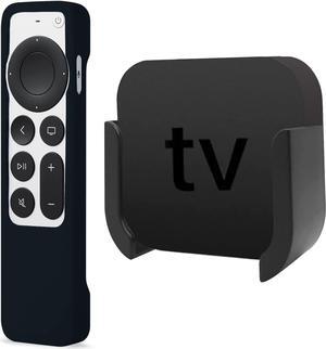 TV Mount Compatible with Apple TV 4K HD 4th 5th Gen, Auswaur Wall Mount Bracket Holder Compatible with Apple TV HD 4K with Black Silicone Siri 2021 2nd / 3rd Gen 2022 Remote Control Protection Case