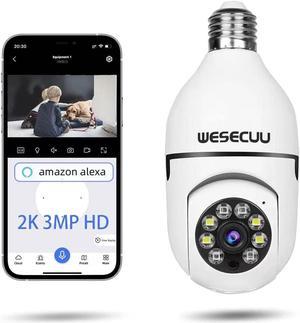 WESECUU Light Bulb Security Camera -5G& 2.4GHz WiFi 2K Security Cameras Wireless Outdoor Motion Detection and Alarm,Two-Way Talk,Color Night Vision Bulb Camera Compatible with Alexa 2 Pack