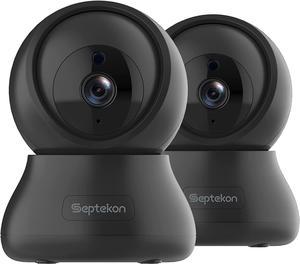 Septekon Indoor Security Camera 2K, 360°Pan Tilt Baby Monitor Pet Camera 2 Pack, 2.4GHz Wi-Fi Camera with Night Vision, Motion Detection, 2-Way Audio Siren, Cloud/SD Card, Works with Alexa, Black