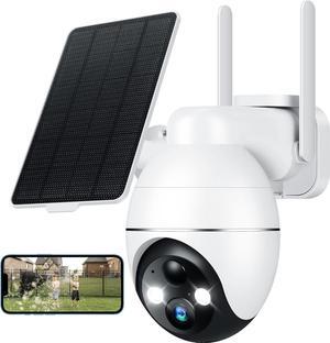 Recacam Solar Security Cameras Wireless Outdoor, 2K 355° PTZ Outdoor Camera Wireless, 2.4G Wi-Fi Cameras for Home Security with PIR, 2-Way Talk, IP65, 4dbi, Spotlight/Siren, Color Night Vision