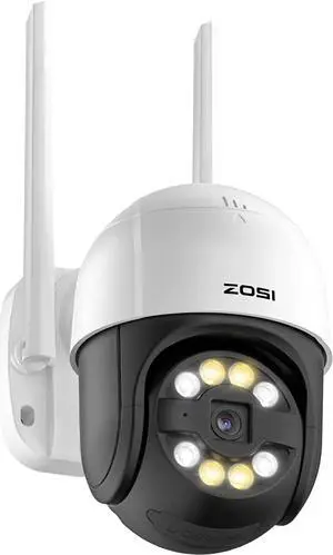 ZOSI 2K WiFi Pan/Tilt Security Camera, 3MP Plug-in Outdoor Home PT Camera, Auto Track Human, 2-Way Audio, Smart Motion Detection, Color Night Vision, Floodlight Siren, Memory Card & Cloud Storage