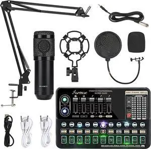 Podcast Equipment Bundle, BM800 Condenser Podcast Microphone Bundle Kit with Live Sound Card, Streaming Audio Mixer Studio All-in-one Beginner Podcast Package for Recording YouTube TikTok