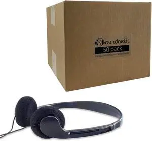 Soundnetic SN09 Bulk Headphones 50 Pack  Disposable Stereo Classroom Headphones, Black  Affordable for Schools, Testing, Libraries