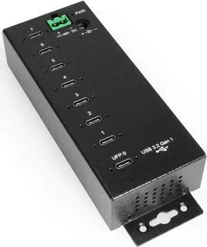 Coolgear 7-Port USB-C 5Gbps Hub, Industrial Metal Housing, 15kV ESD Protection, 3.2 Gen 1 Specs, DIN Rail and Wall Mountable, 7-48 V DC Input