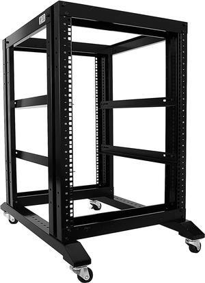 Raising Electronics Server Rack Open Frame Rack 4 Post 19 inch Adjustable Server/Audio Rack Cold Rolled Steel (15U-24 Depth, Black-15U)