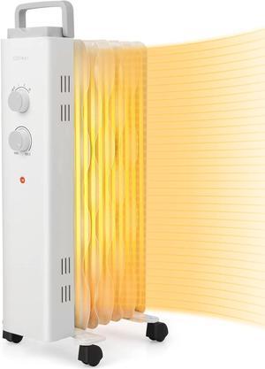COSTWAY 1500W Oil Filled Radiator Heater, Electric Oil Radiant Heater w/Universal Wheels, 3-Level Heat, Tip-Over & Overheat Protection, Portable Space Heater for Home Office Indoor Use, White
