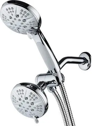 Hotel Spa Notilus Surround-Shower(TM) High-Pressure 48-setting Luxury 3-way Shower Head/Handheld Combo - Anti-Slip Grip, Anti-Clog Jets, Heavy-Duty Stainless Steel Hose, All-Chrome Finish