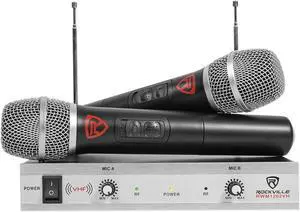 Rockville RWM1202VH VHF Wireless Dual HandHeld Microphone System/Metal Receiver