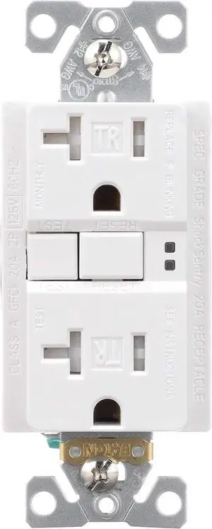 Eaton TRSGF20W Wiring GFCI Self-Test 20A -125V Tamper Resistant Duplex Receptacle with Standard Size Wallplate, White