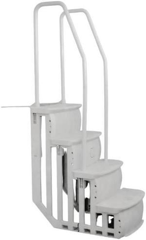 26 Inch Wide Above Ground Swimming Pool Step Ladder No Swim Zone and Flow Through Step Entry System, White