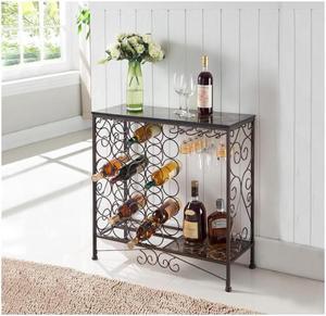 Freestanding Wine Rack Table, Liquor Bar Cabinet with Wine Storage - Holds 24 Bottles and Glasses Holder