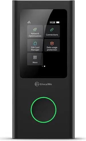 GlocalMe Numen Air 5G Portable WiFi Mobile Hotspot for Travel, CloudSIM Tech, Touch Screen, Network Congestion Monitoring, with Lifetime 16+1GB Data
