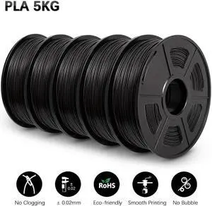PLA 3D Printer Filament, SUNLU Neatly Wound PLA Filament 1.75mm Dimensional Accuracy +/- 0.02mm, 1kg Spool (2.2lbs), 330 Meters, 5 Pack,PLA  Black