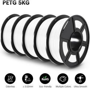 PETG 3D Printer Filament, SUNLU Super Neat Filament Spool, Strong PETG Filament 1.75mm Dimensional Accuracy +/- 0.02mm, 1KG Spool(2.2lbs), 320 Meters, PETG White 5KG