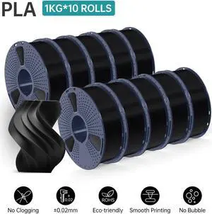 SUNLU PLA Filament 1.75mm, PLA 3D Printer Filament Bundle, Dimensional Accuracy +/- 0.02 mm, 1 kg Spool, 1.75mm, PLA 10KG,Black