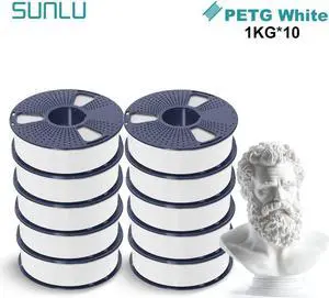 SUNLU PETG 3D Printer Filament, Super Neat Filament Spool, Strong PETG Filament 1.75mm Dimensional Accuracy +/- 0.02mm, 1KG Spool(2.2lbs), 320 Meters, PETG White 10KG