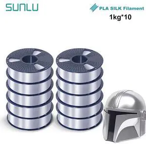 SUNLU 3D Printer Silk Filament,1.75mm, Smooth Silky Surface, Great Easy to Print for 3D Printers, Dimensional Accuracy +/- 0.02mm, Silk Silver 10kg in Total, 1kg per Spool, 10 Pack