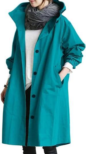 Casual style trench coat women's mid-length waisted long-sleeved jacket XL Tiffany Blue