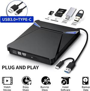 External CD/DVD Drive for Laptop USB 3.0 Type-C USB CD Burner Portable CD/DVD Support TF/SD Optical Drive Player Reader Writer Compatible with Laptop Desktop PC MacBook Windows Mac Linux OS