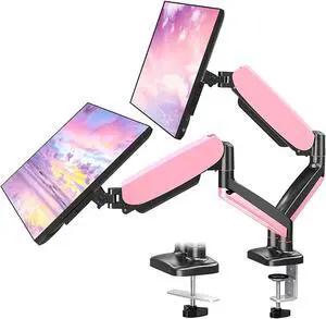 Dual Monitor Stand, Fully Adjustable Gas Spring Dual Monitor Mount, Monitor Desk Mount with C Clamp, Grommet Mounting Base, Double Monitor Arm for 2 Computer Screen up to 32 Inch pink Dual Monitor Stand, Fully Adjustable Gas Spring Dual Monitor Mount, Monitor Desk Mount with C Clamp, Grommet Mounting Base, Double Monitor Arm for 2 Computer Screen up to 32 Inch pink