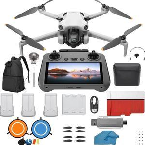 DJI Mini 4 Pro Drone Fly More Combo Plus with DJI RC 2 Screen remote with 3 Battery Bundle Kit 45-min Flight Time Camera Drone Bundle, with 128 GB SD, 3.0 USB Card Reader, Landing Pad, Backpack