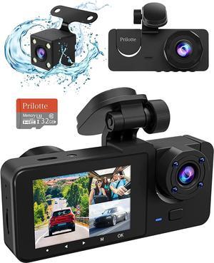 3 Channel Dash Cam Front and Rear Inside,1080P Full HD 170 Deg Wide Angle Dashboard Camera with 32GB SD Card,2.0 inch IPS Screen,Built in IR Night Vision,Parking Mode,G-Sensor,Loop Recording.