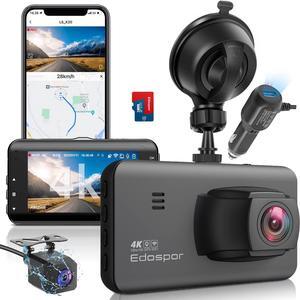 4K Dash Cam Front and Rear Built in WiFi GPS Dash Camera for Cars 3'' IPS Screen with 64GB SD Card,170°Wide Angle,WDR,Night Vision,Parking Monitor,Support 256GB Max,Front 4K/2.5K Rear 1080P