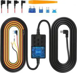 Dash Cam Hardwire Kit, Mini USB Dashcam Hardwiring Kit Converts 12V-24V to 5V/2.5A w/ Fuse Kit and Installation Tool, Low Voltage Protection (11.5ft)