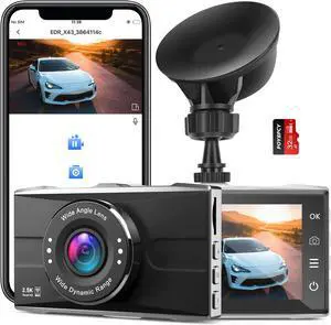 2.5K WiFi Dash Cam Front, 1440P QHD Dash Camera for Cars with Super Night Vision, Parking Mode, 3" Display, 170° View Angle, App Control, G Sensor, 32G SD Card (Max Support 128GB)