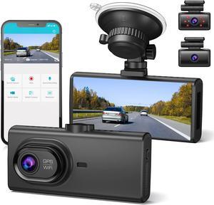 4K 3 Channel Dash Cam Built-in WiFi&GPS, 4 IPS Touch Screen Car Camera, Dash Cam with IR Night Vision, 64GB EMMC Car Dashboard Camera Recorder with&Parking Mode, G-Sensor, Loop Recording