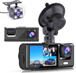 3 Channel Dash Cam Front and Rear Inside, 1080P FHD Three Channels Dash Camera for Cars with Super IR Night Vision, WDR, G-Sensor, Loop Recording, Parking Monitor, 24 Hours Recording, Support 32GB Max